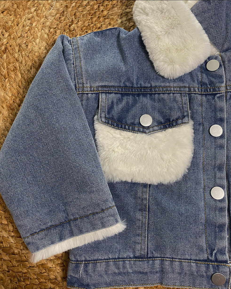 Veste en Jeans avec Doublure en Fausse Fourrure Fille