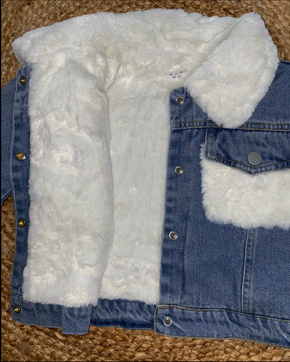 Veste en Jeans avec Doublure en Fausse Fourrure Fille